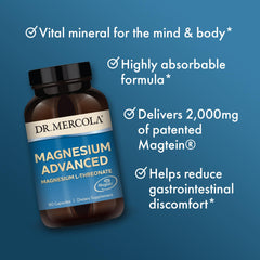 Dr. Mercola Magnesium Advanced ingredients panel featuring Magtein Magnesium L-Threonate