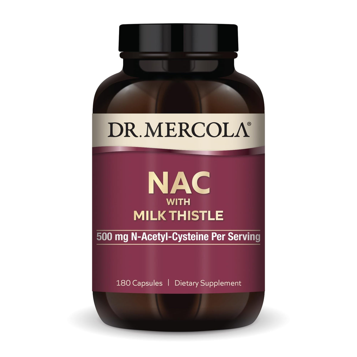 Dr. Mercola NAC with Milk Thistle bottle showing capsules for daily detox support.