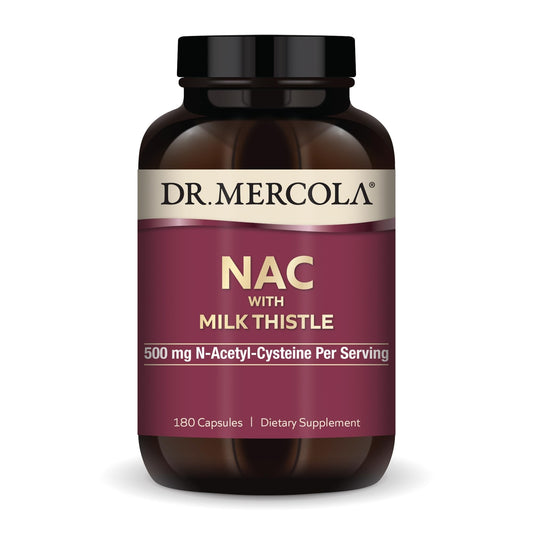 Dr. Mercola NAC with Milk Thistle bottle showing capsules for daily detox support.