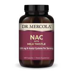 Dr. Mercola NAC with Milk Thistle bottle showing capsules for daily detox support.