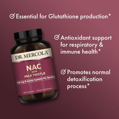 Dr. Mercola NAC with Milk Thistle Milk Thistle Seed Extract shown as a core antioxidant component.