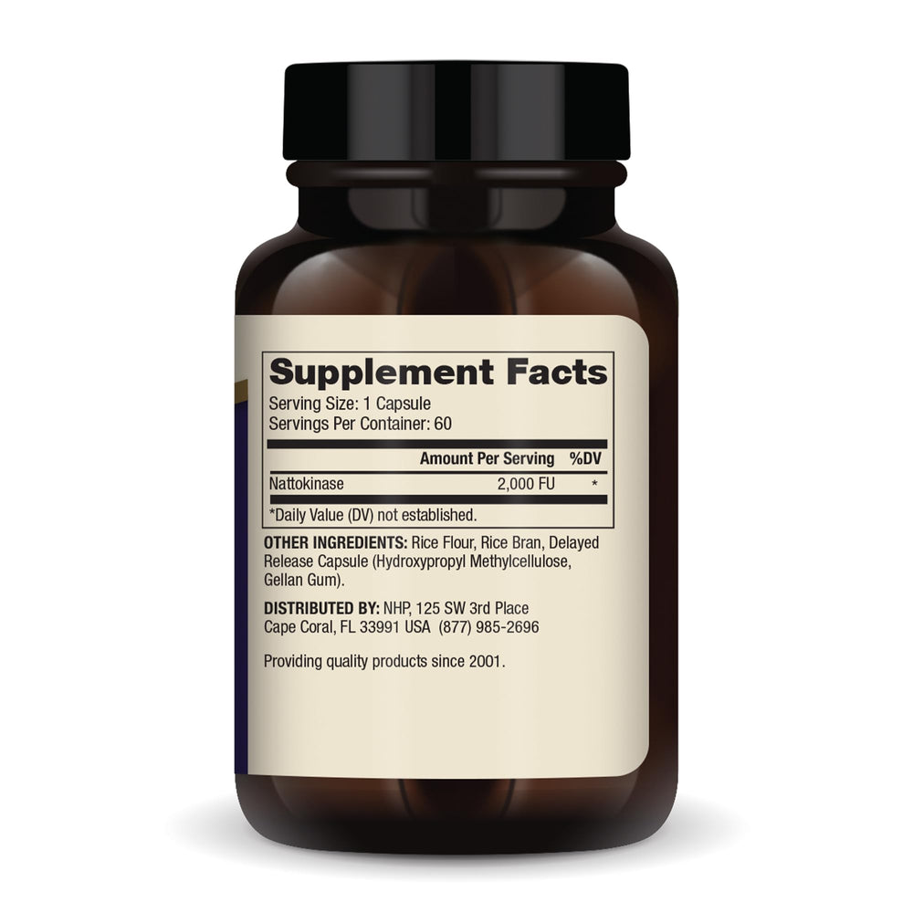 Close-up of Dr. Mercola nattokinase capsules highlighting standardized activity and non-GMO quality