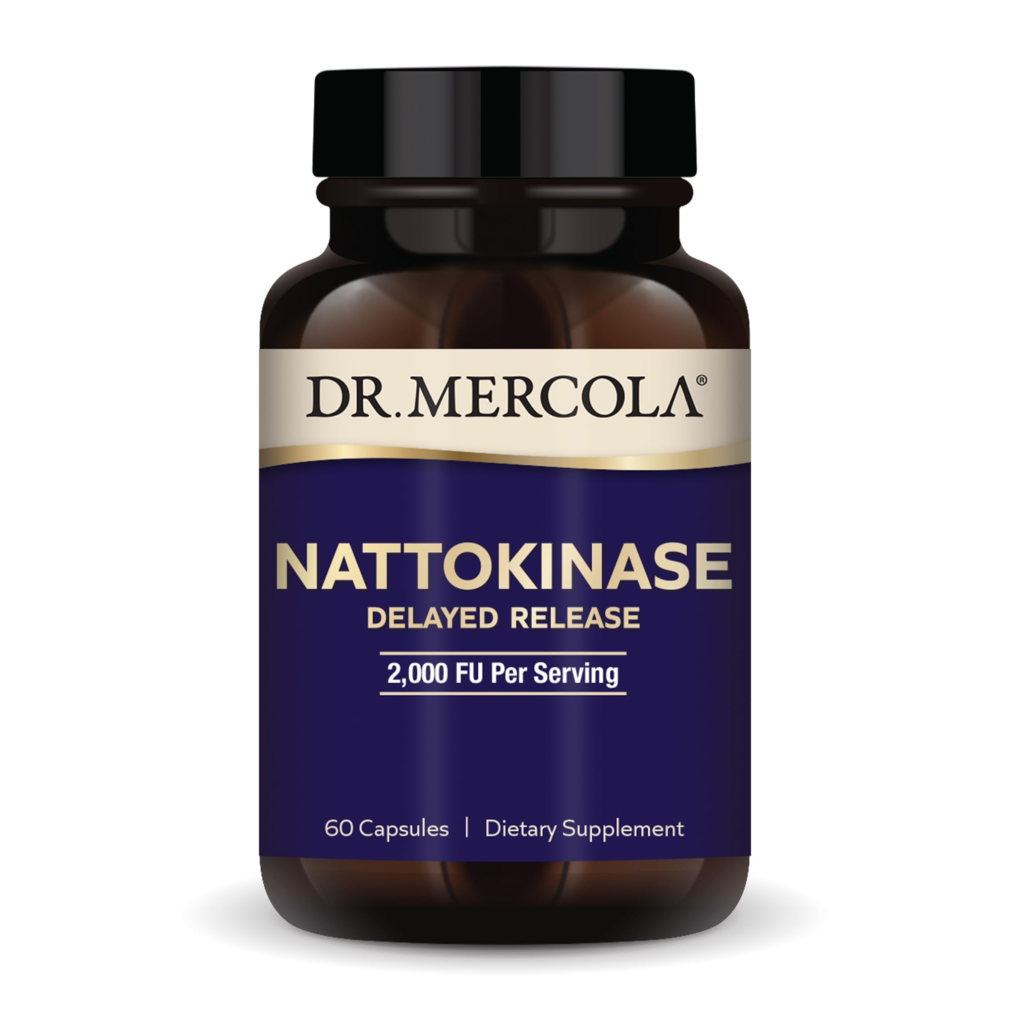 Dr. Mercola nattokinase delayed-release bottle showing capsules for intestinal delivery