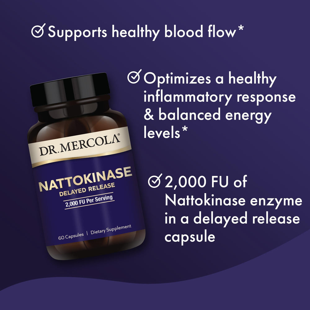 Bottle label for Dr. Mercola nattokinase with 2,000 FU per serving