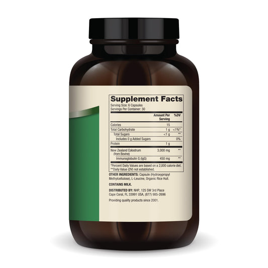 Dr. Mercola New Zealand Colostrum capsules close-up emphasizing IgG content for gut health