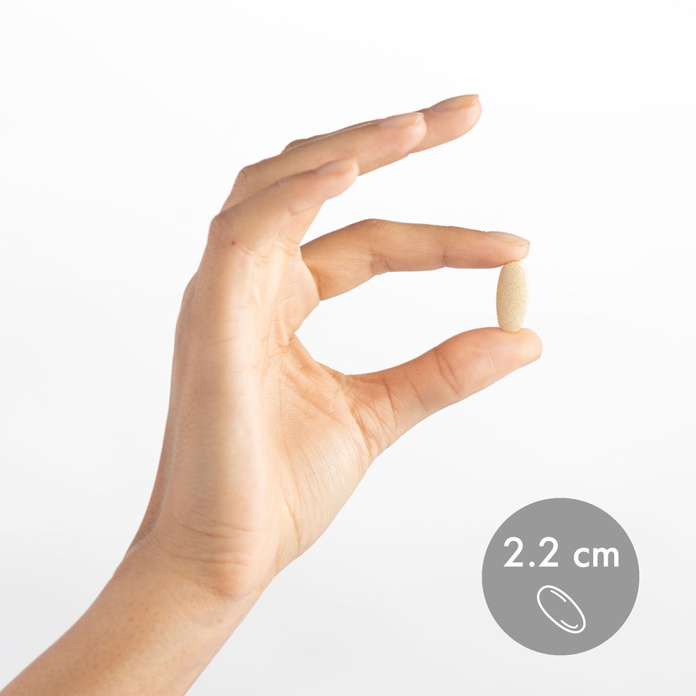 Capsule close-up shows easy-to-swallow tablet form