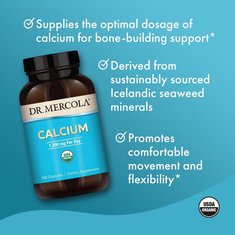 Dr. Mercola Organic Calcium USDA Organic certification visible on packaging.