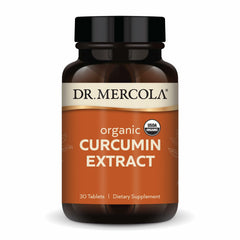 Dr. Mercola Organic Curcumin Extract bottle front view for convenient daily antioxidant support.