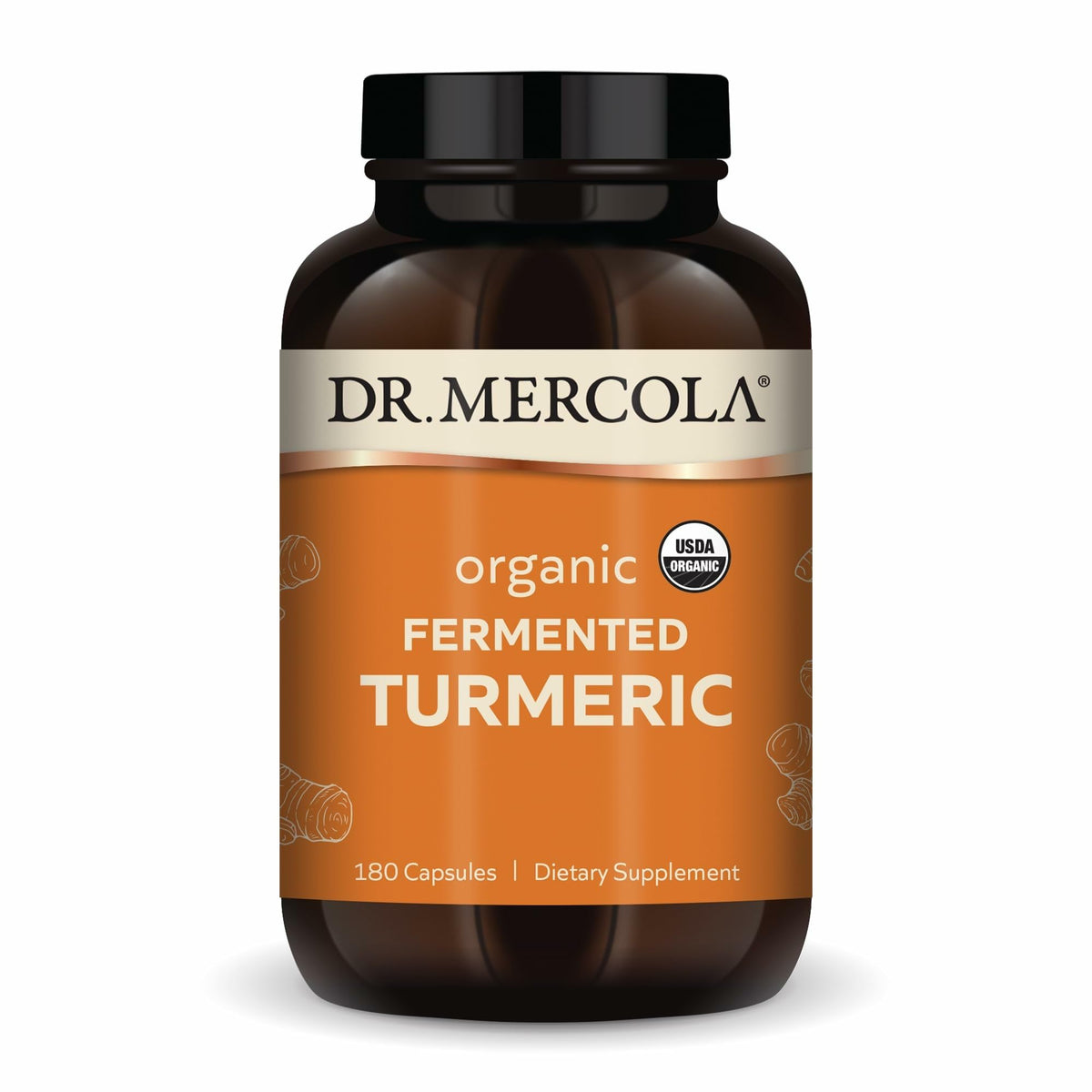 Dr. Mercola Organic Fermented Turmeric bottle highlighting high-bioavailability formula