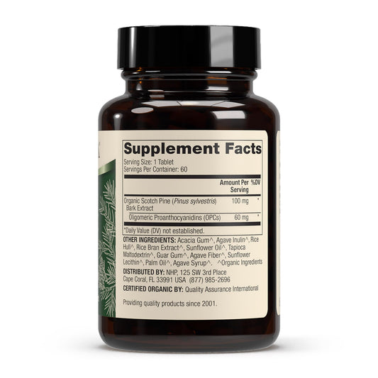 Close-up of tablets from Dr. Mercola Pine Bark Extract for convenient daily use.