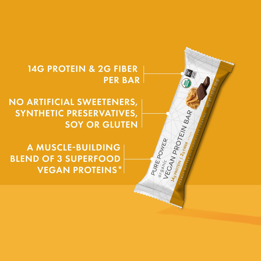Dr. Mercola Pure Power bar showing organic peanut butter center for creamy texture.