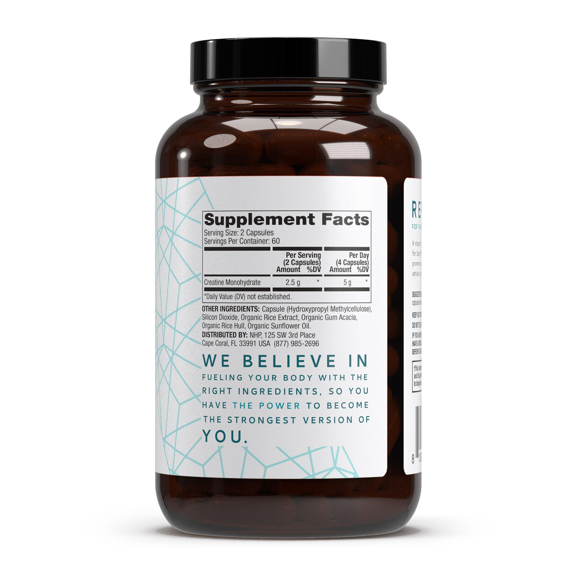 Close-up of the Dr. Mercola Pure Power Creatine label highlighting purity.