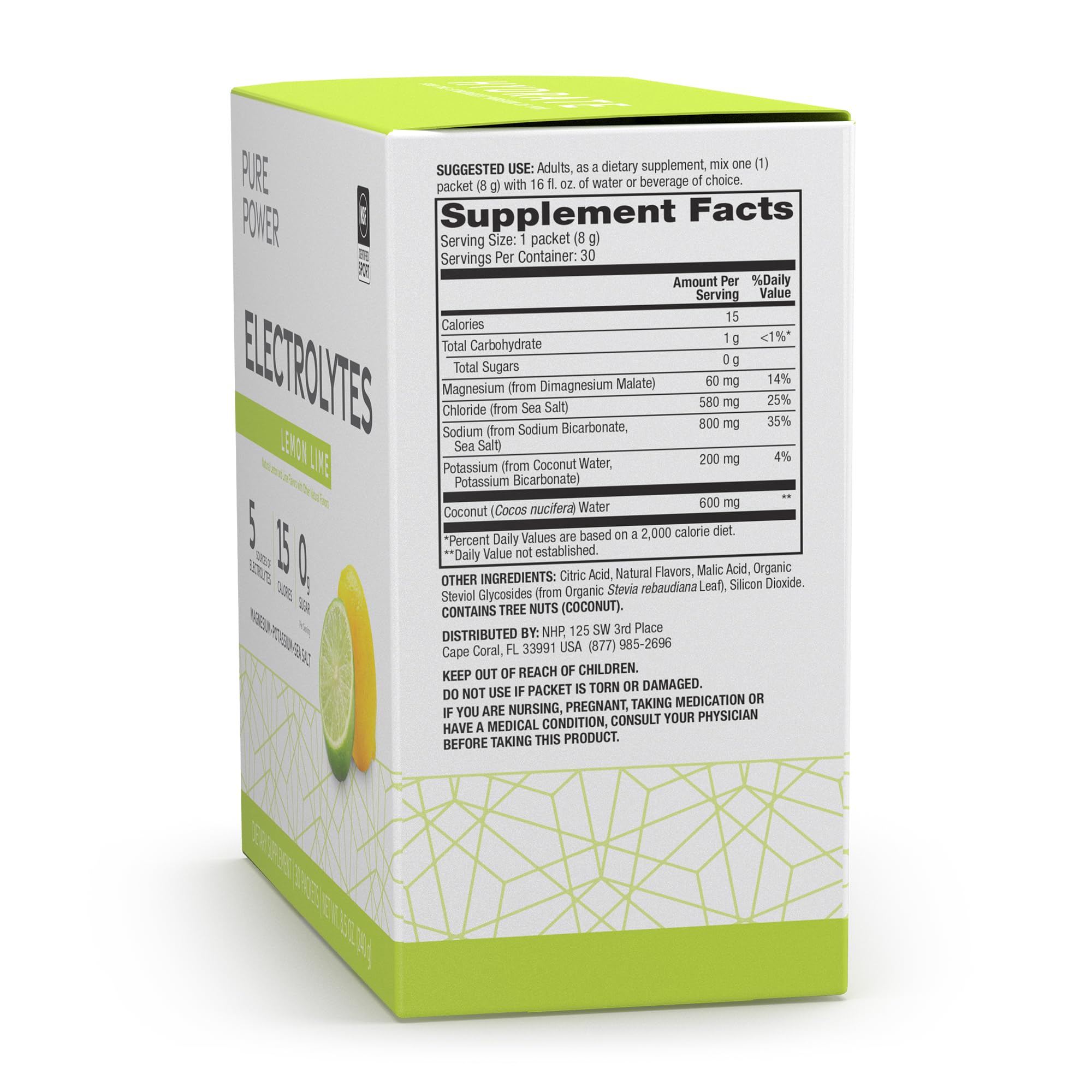 Close-up of Dr. Mercola Pure Power Electrolytes packet for quick mixing with water.