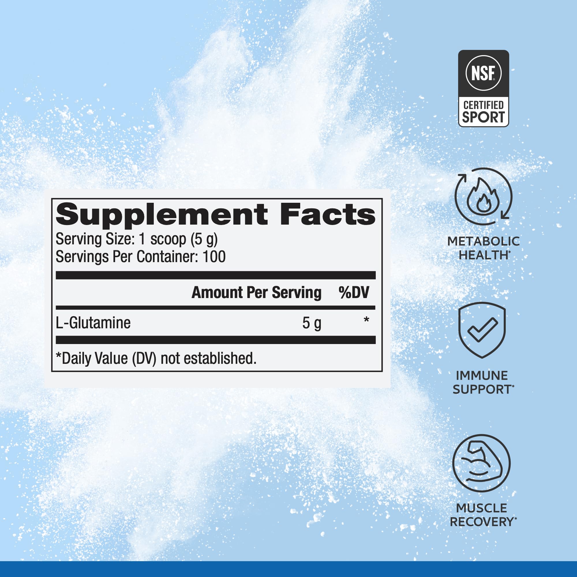 Included scoop for precise 5 g servings of L-Glutamine.