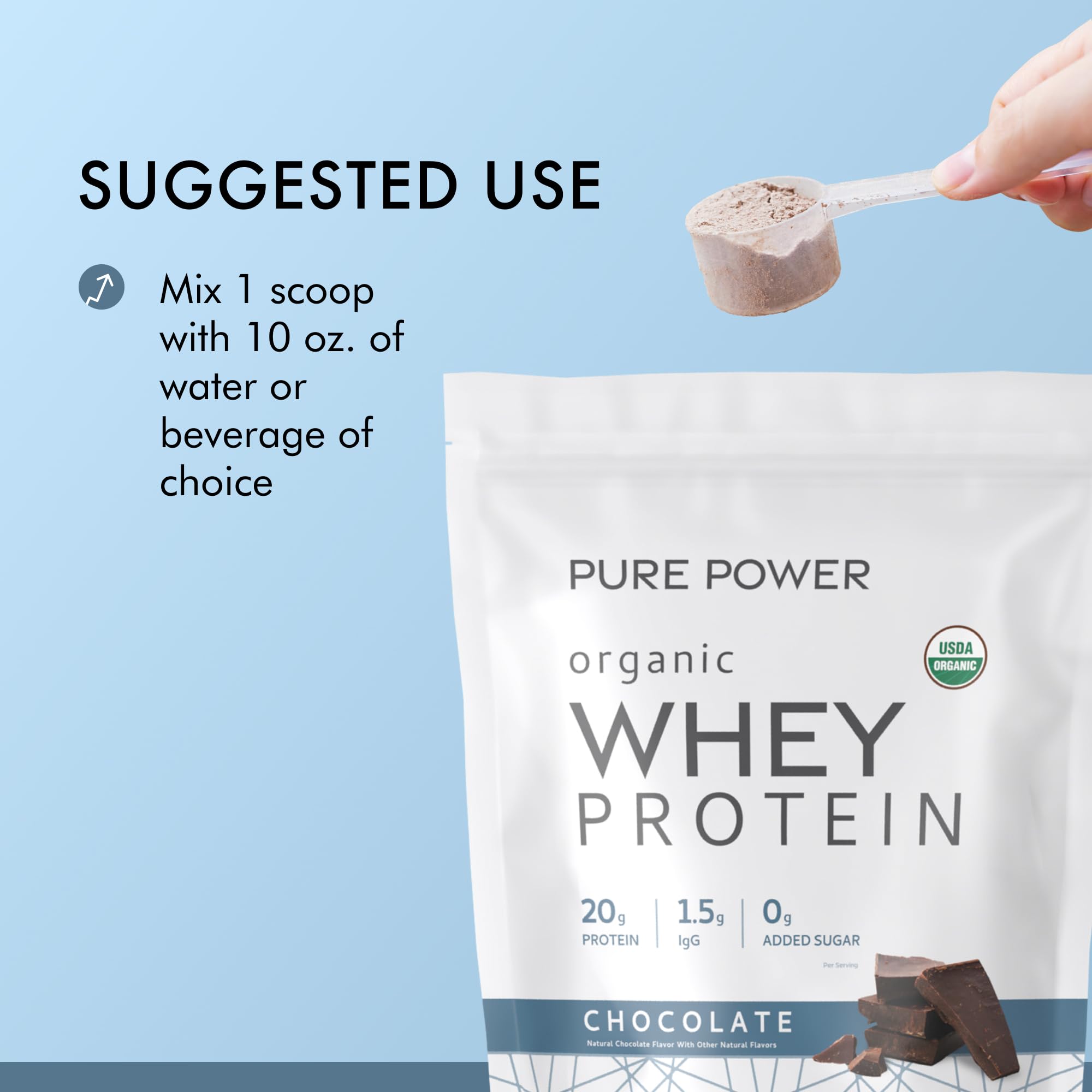 Clean formula of Dr. Mercola Pure Power Organic Whey with zero added sugar and GMO-free