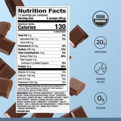 Nutrition label highlights grass-fed sourcing and zero sugar for Dr. Mercola Pure Power Organic Whey
