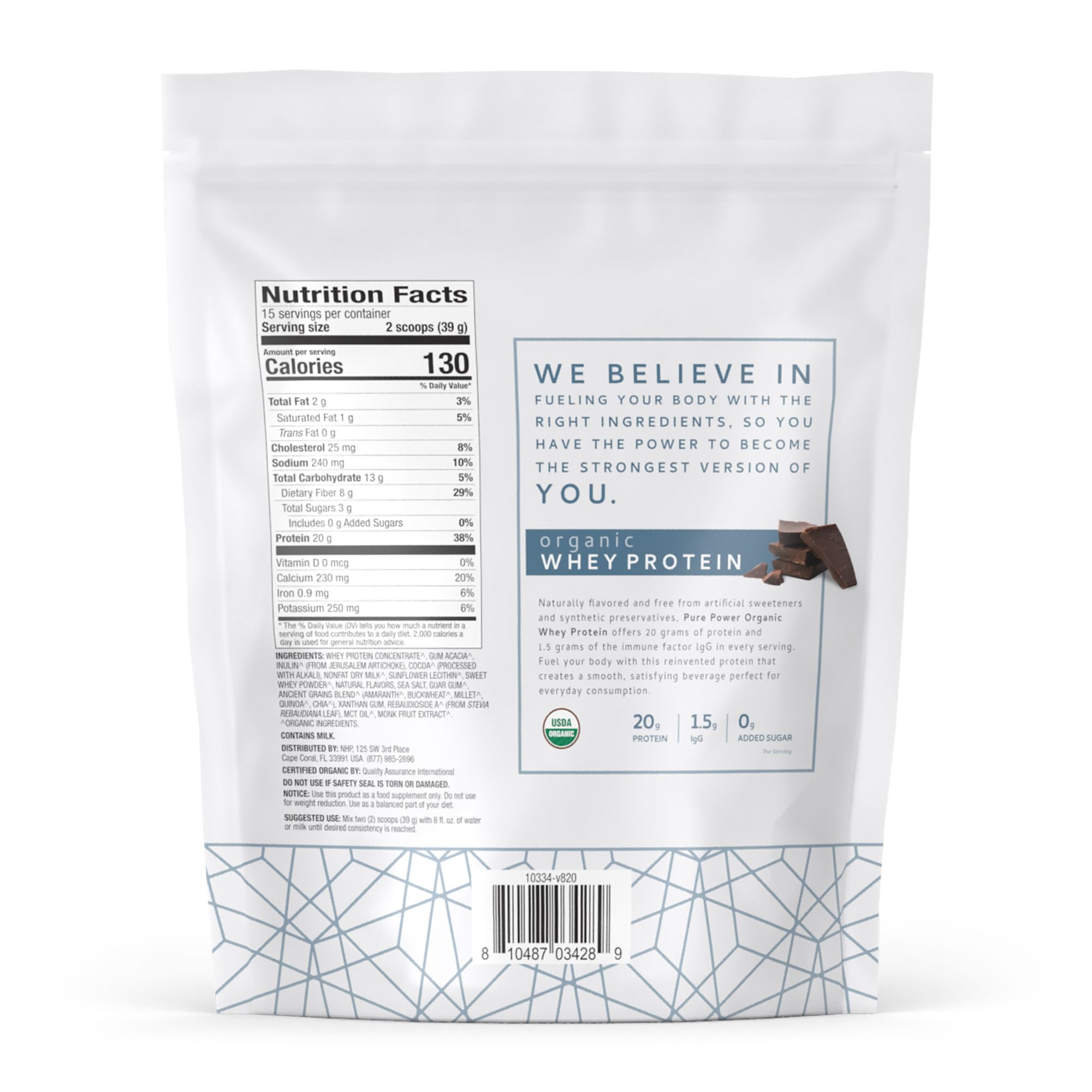 Scoop pouring into a shaker with Dr. Mercola Pure Power Organic Whey for convenient daily protein