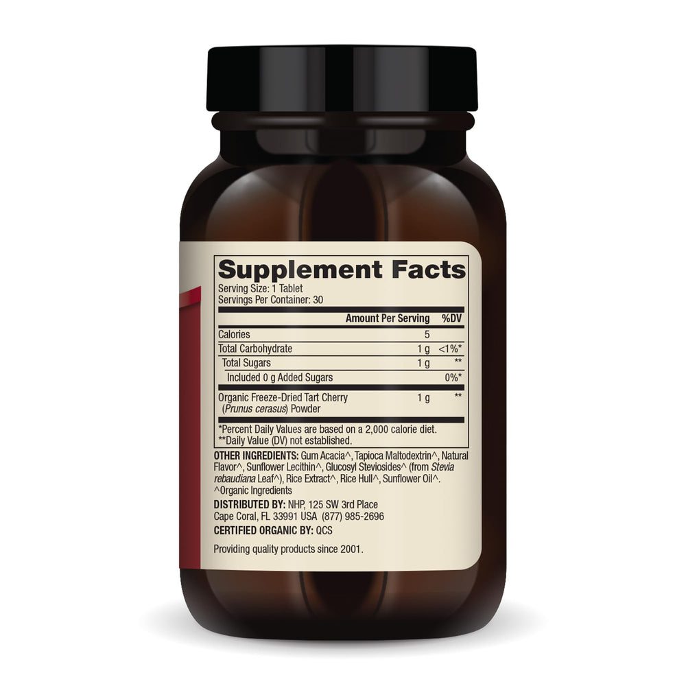 Dr. Mercola Tart Cherry chewables on spoon, easy daily use.