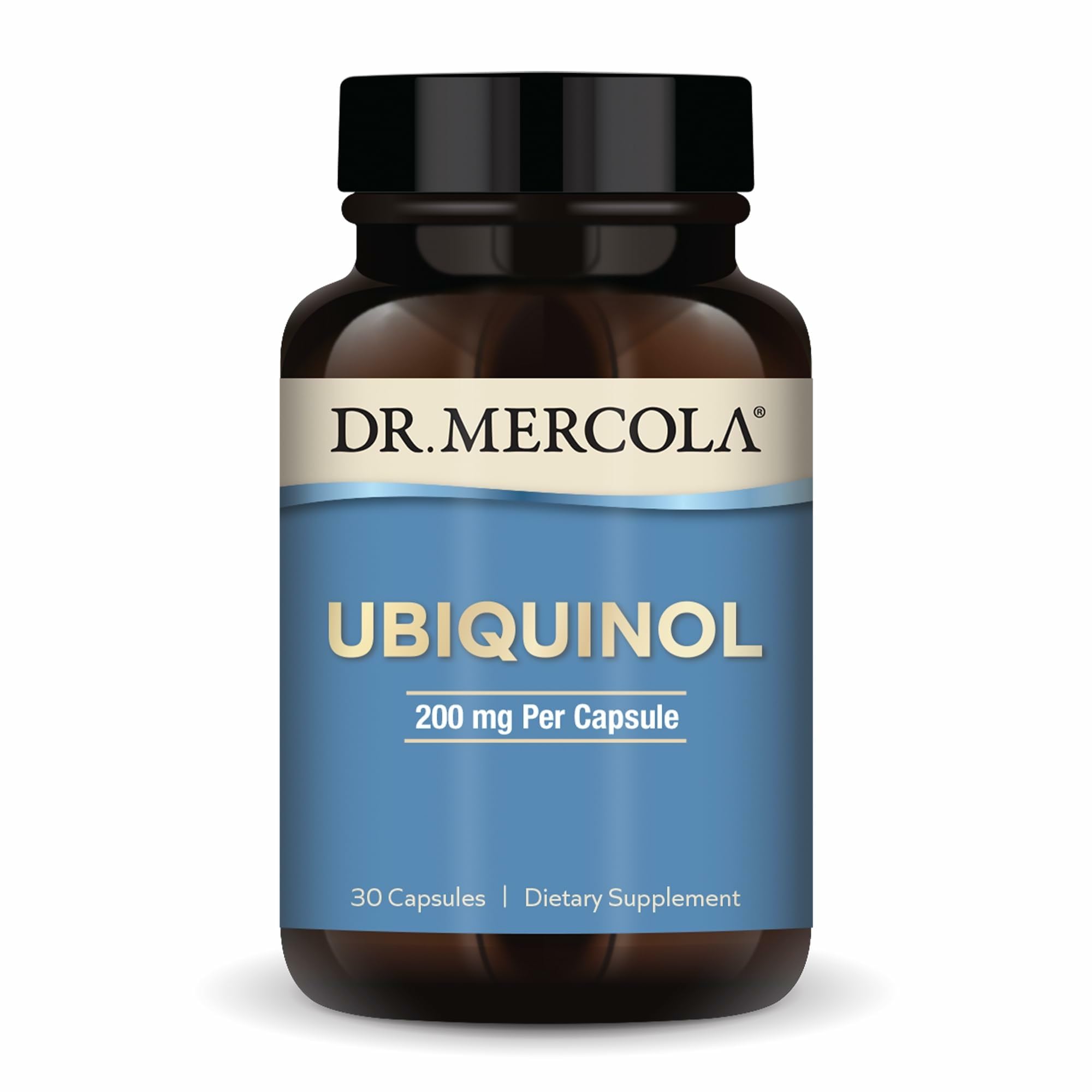 Dr. Mercola Ubiquinol bottle front for daily energy support.