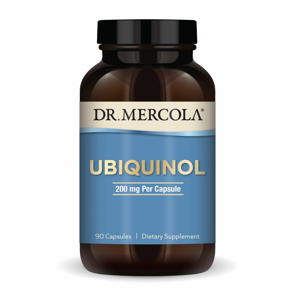 Dr. Mercola Ubiquinol bottle front highlighting energy support potential