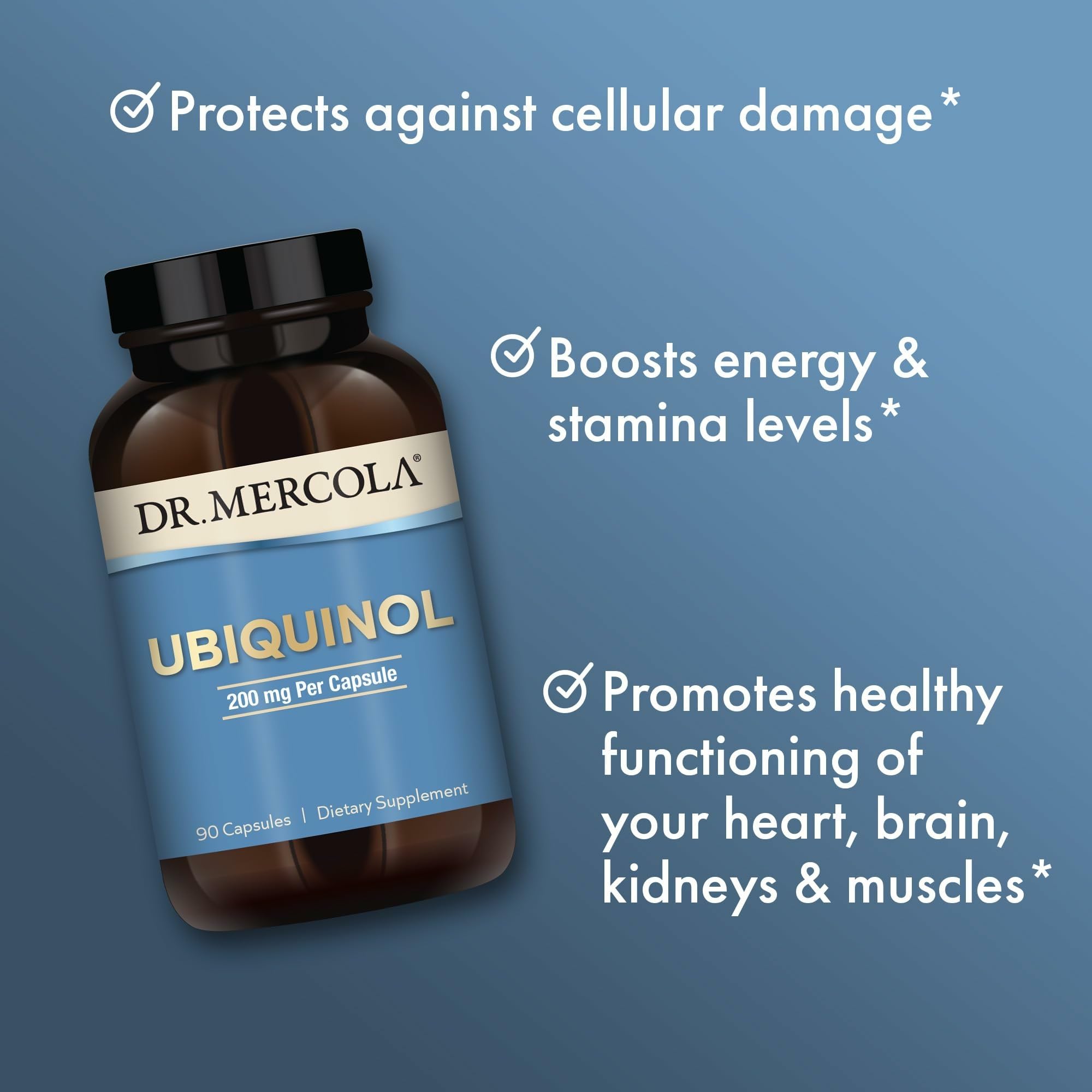 Dr. Mercola Ubiquinol label view confirms allergen-friendly, non-GMO formula