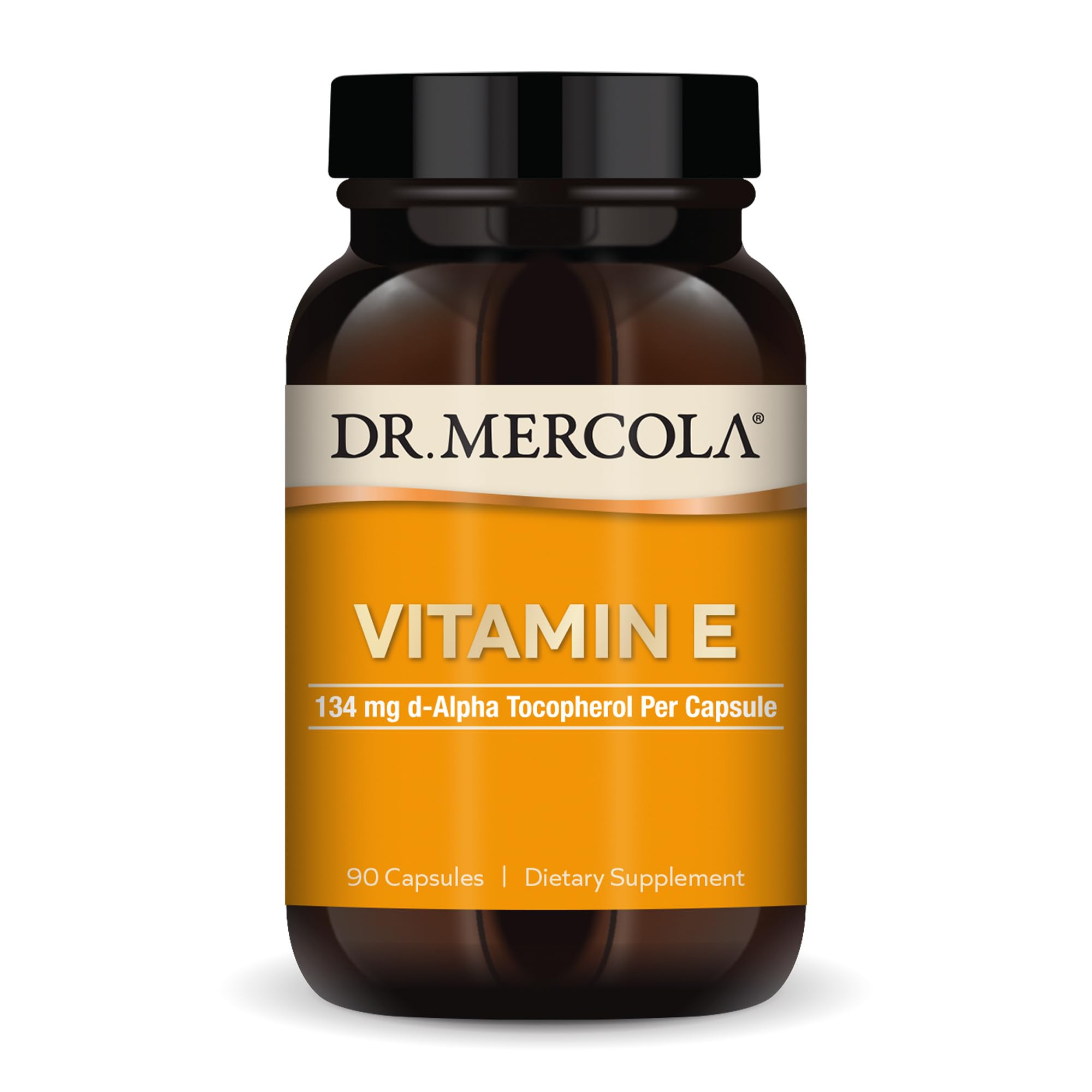 Dr. Mercola Vitamin E bottle pour for an easy daily skin-support routine.