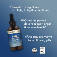 Dr. Mercola Zinc Liquid Drops flavored with organic apple juice for mild taste