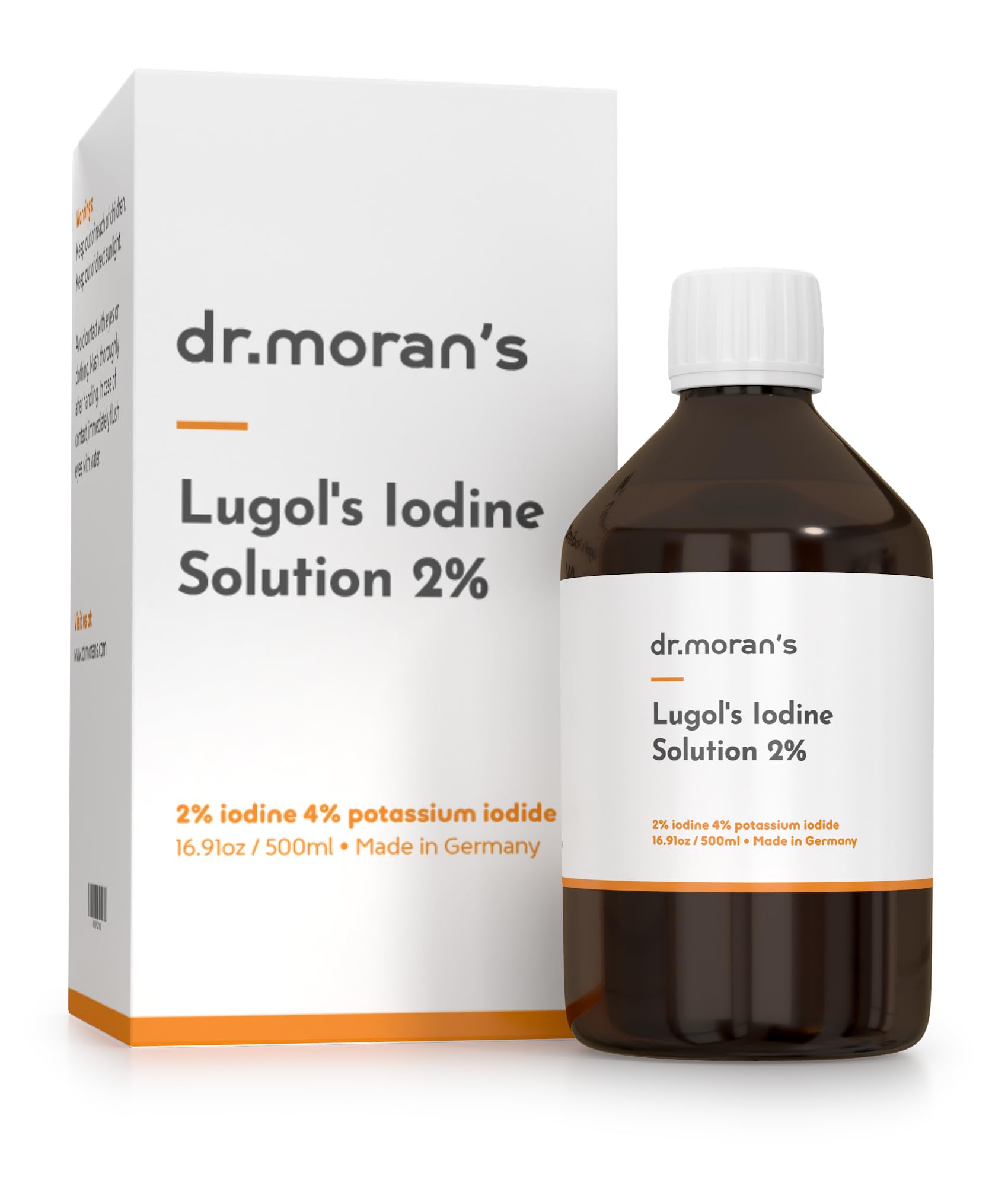 Dr. Moran's Lugol's Iodine 2% bottle in amber glass for light-protected storage