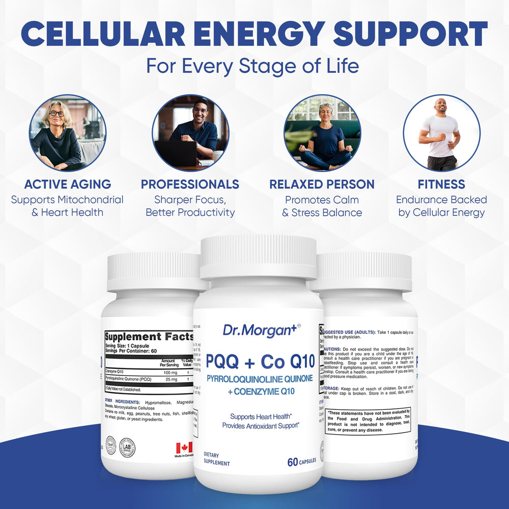 DR.MORGAN lifestyle shot featuring an active adult taking capsules.