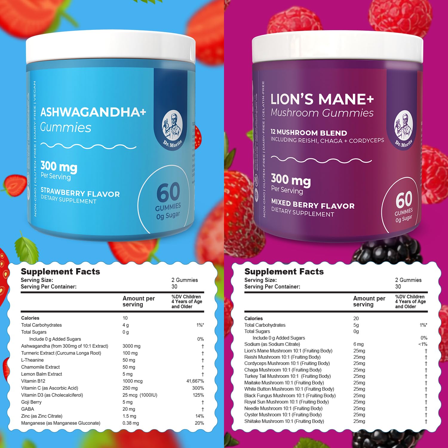 DR. MORITZ bundle packaging highlights sugar-free, non-GMO gummies for daily wellness.