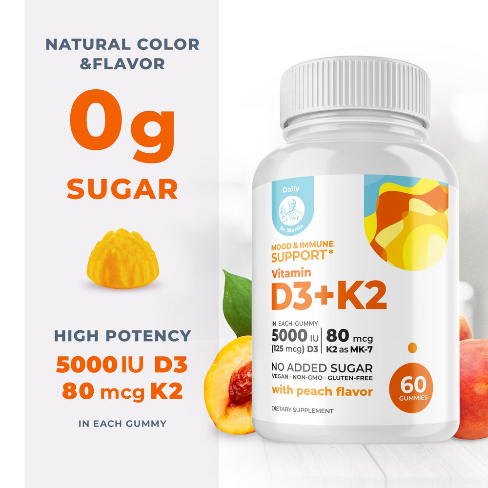 DR. MORITZ D3 K2 gummies serving on morning routine for wellness.