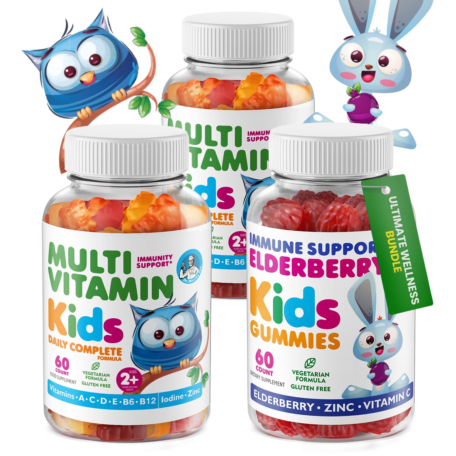 DR. MORITZ elderberry gummies for kids bottle front, daily immune support.