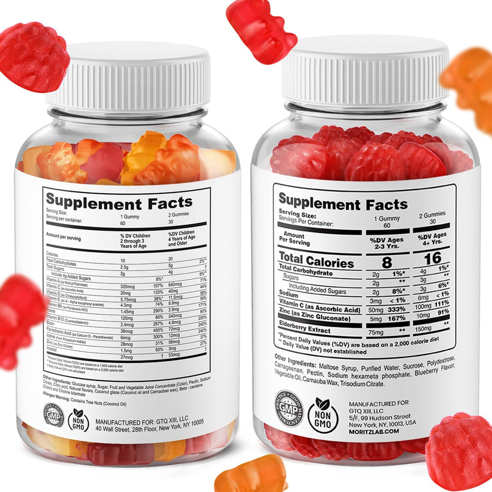 DR. MORITZ kids multivitamin gummies bottle front, supports daily growth.