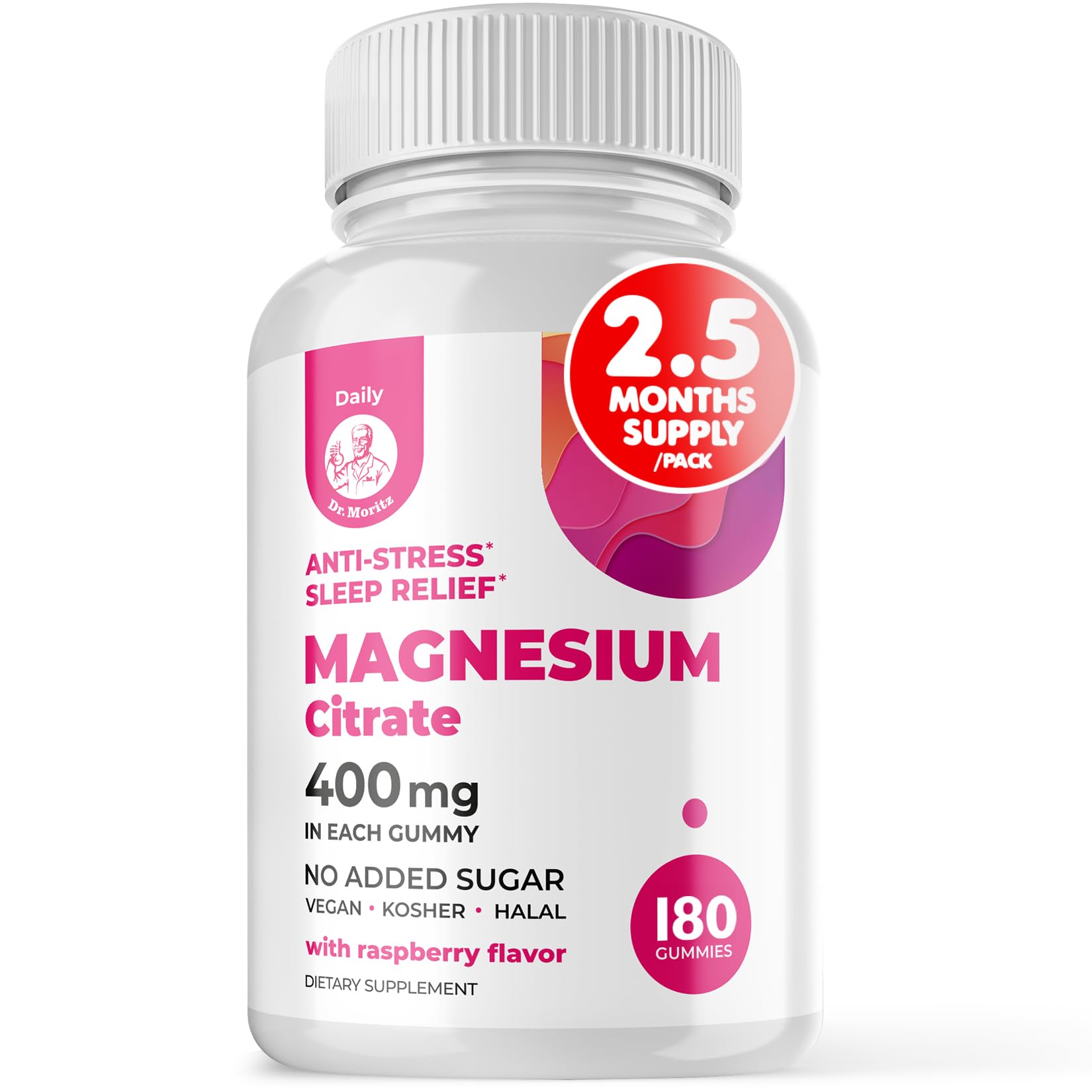 DR. MORITZ Magnesium Gummies raspberry bottle promotes calm evenings and easy nightly routines
