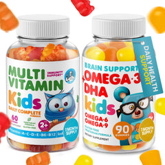 DR. MORITZ Omega 3 Gummies bottle front, daily focus support for kids.