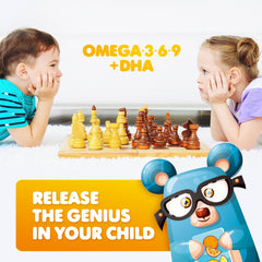Gummy close-up highlighting orange and lemon flavors in a fish-free formula.