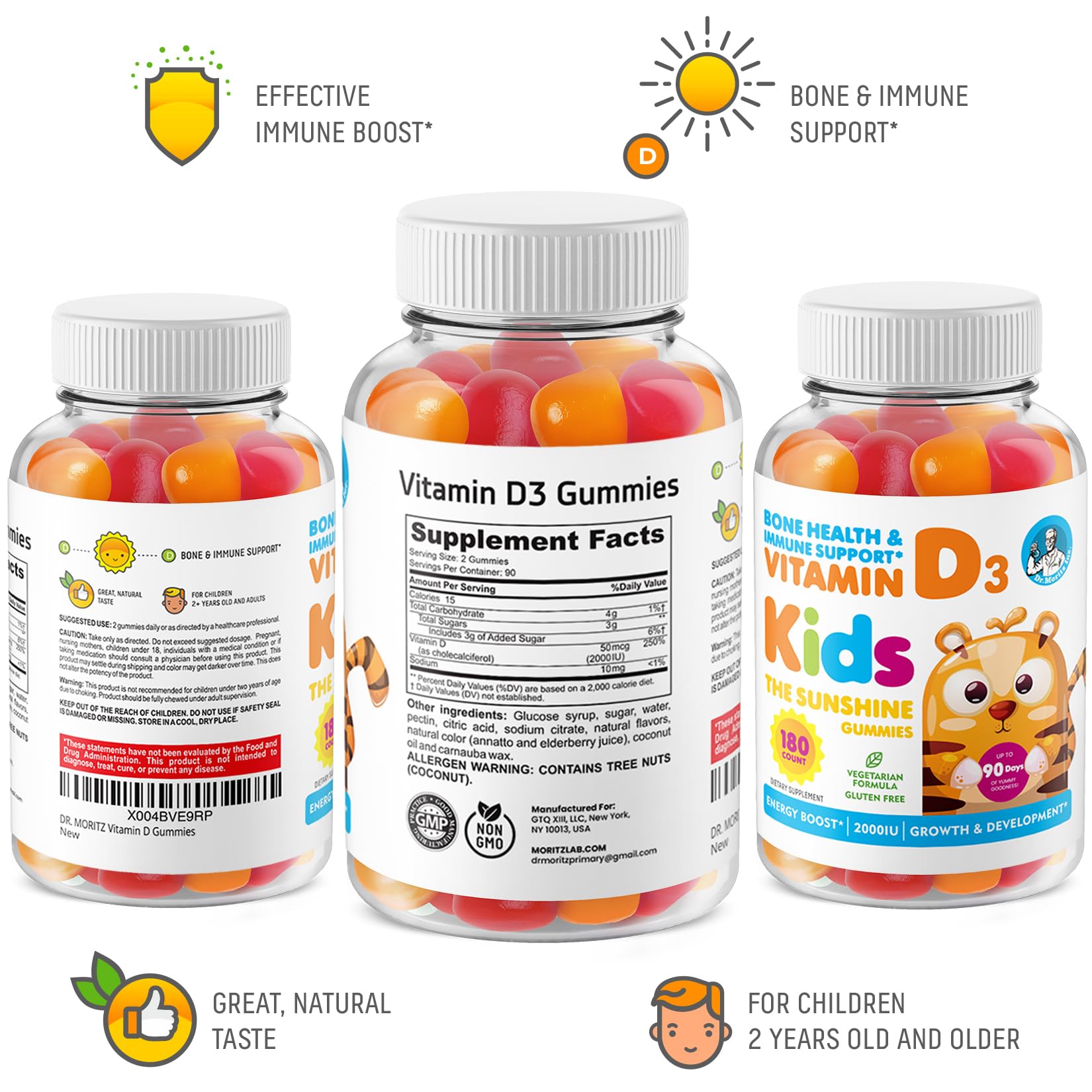 DR. MORITZ Vitamin D gummies label close-up showing vegetarian formula