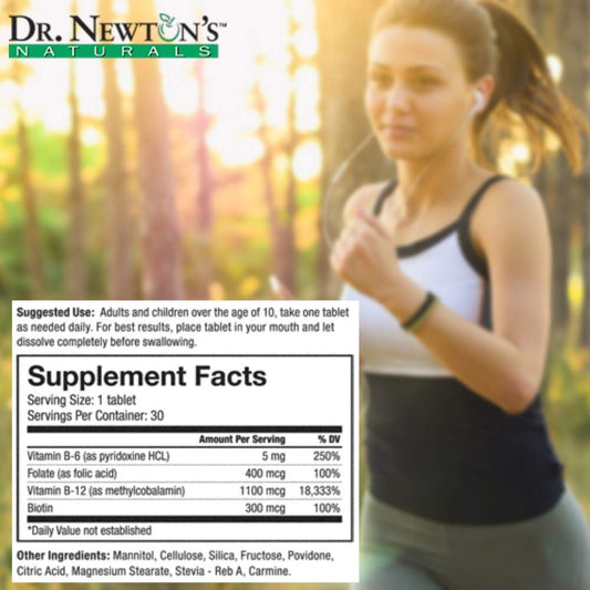 Dr Newtons Naturals B12 Advantage box packaging highlights USA-made vitamins.