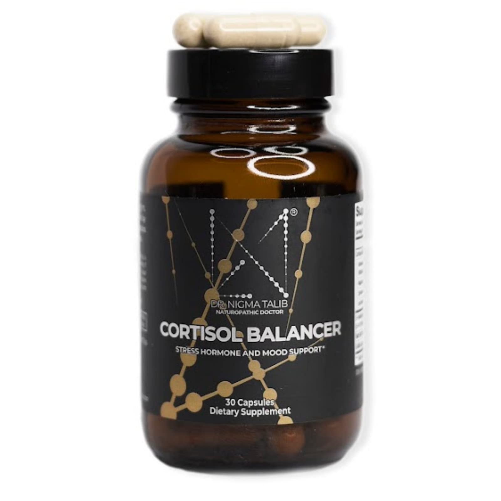 DR. NIGMA Cortisol Balancer capsules ready for restful evening use