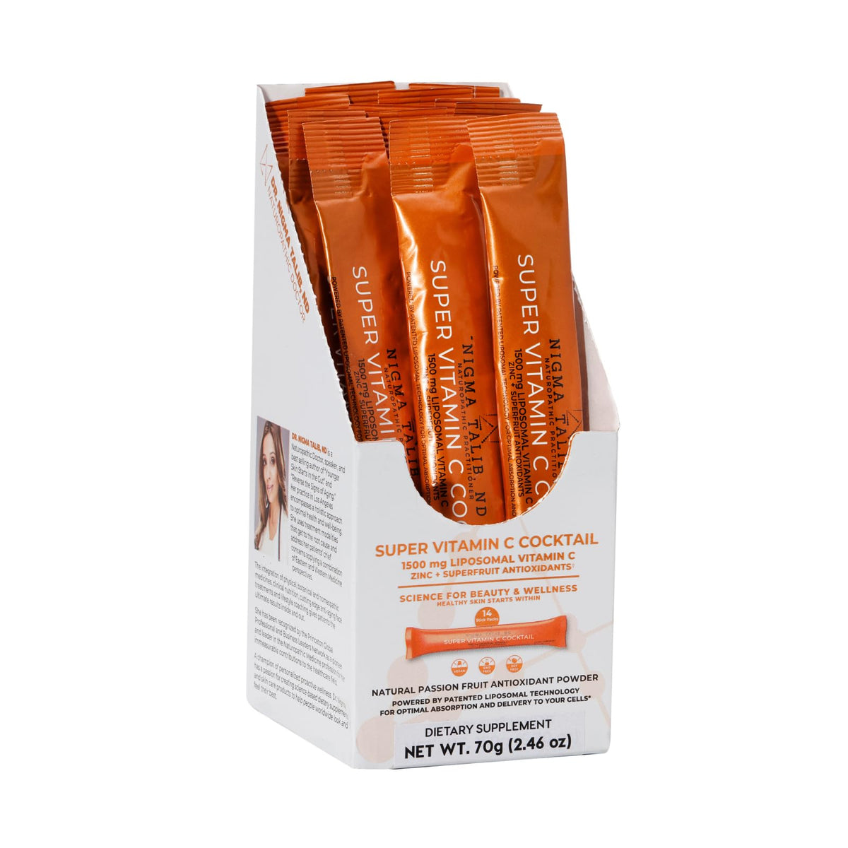 DR. NIGMA Super Vitamin C Cocktail Powder jar label, highlighting daily wellness.