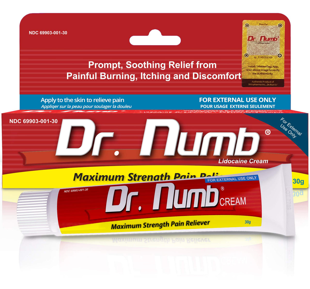 Dr. Numb 5% lidocaine cream bottle—fast-acting numbing for temporary relief.