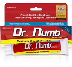 Dr. Numb 5% lidocaine cream bottle—fast-acting numbing for temporary relief.