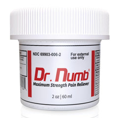 Dr. Numb 5% lidocaine cream tube; fast numbing relief begins quickly.