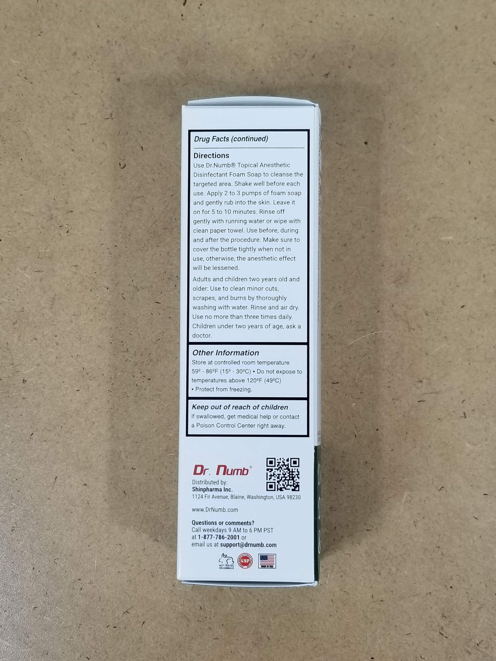 Closeup showing lidocaine percentage on Dr. Numb packaging for quick numbness.