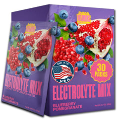 Dr. Price's Electrolytes blueberry-pomegranate packets dissolving in water for hydration