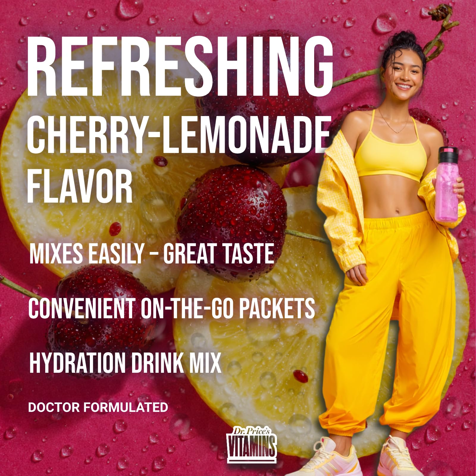 Dr. Price's Electrolytes in a glass with Cherry Lemonade hydration
