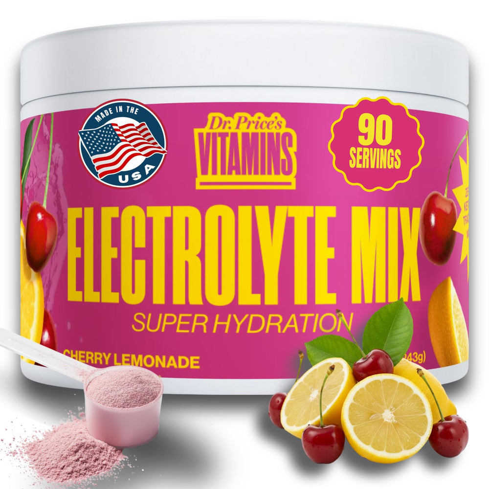 Dr. Price's Electrolytes Powder cherry lemonade label front for sugar-free hydration