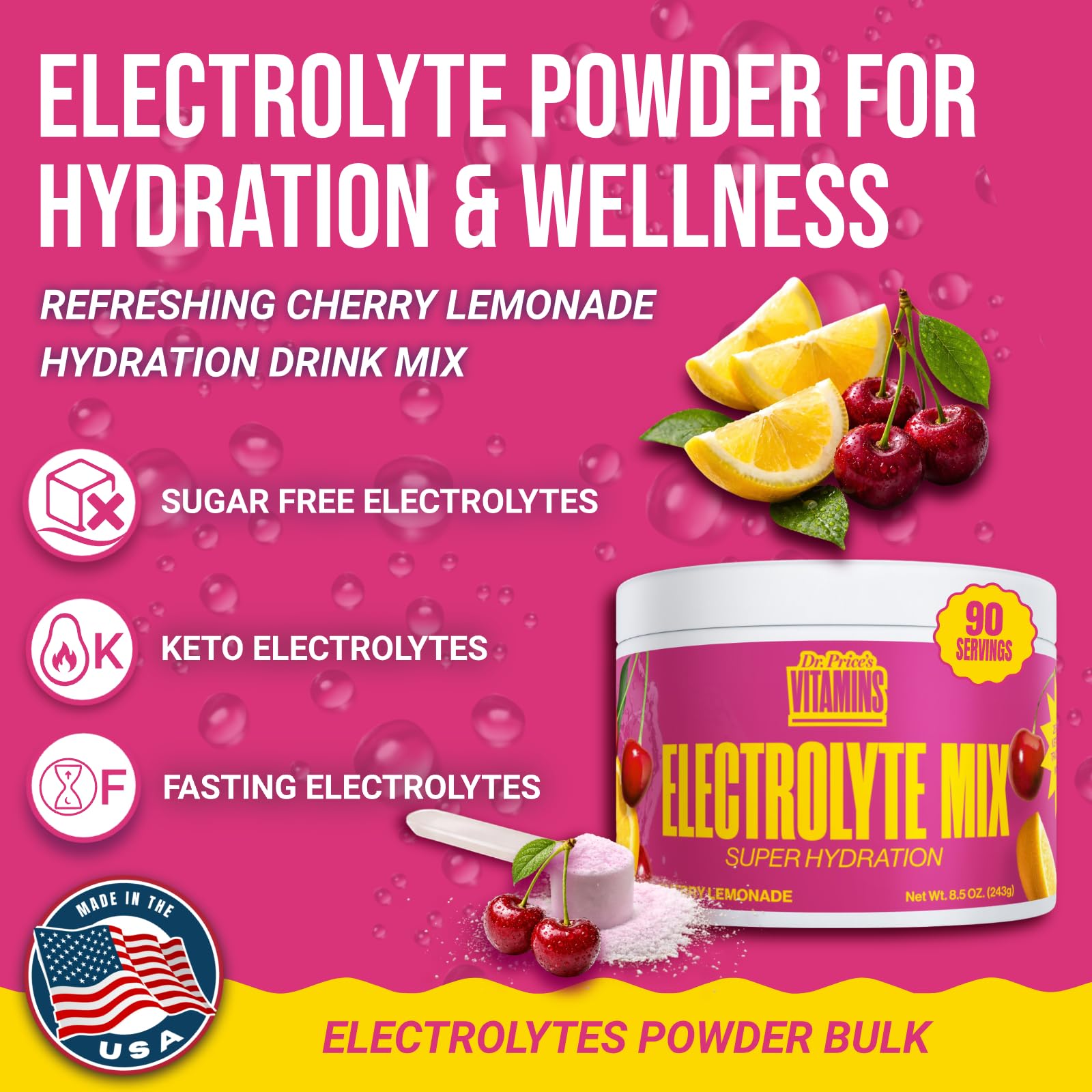 Pouring Dr. Price's Electrolytes Powder into a glass for quick hydration