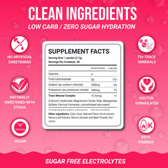 Close-up of Dr. Price's Raspberry packets and mineral blend for balanced hydration