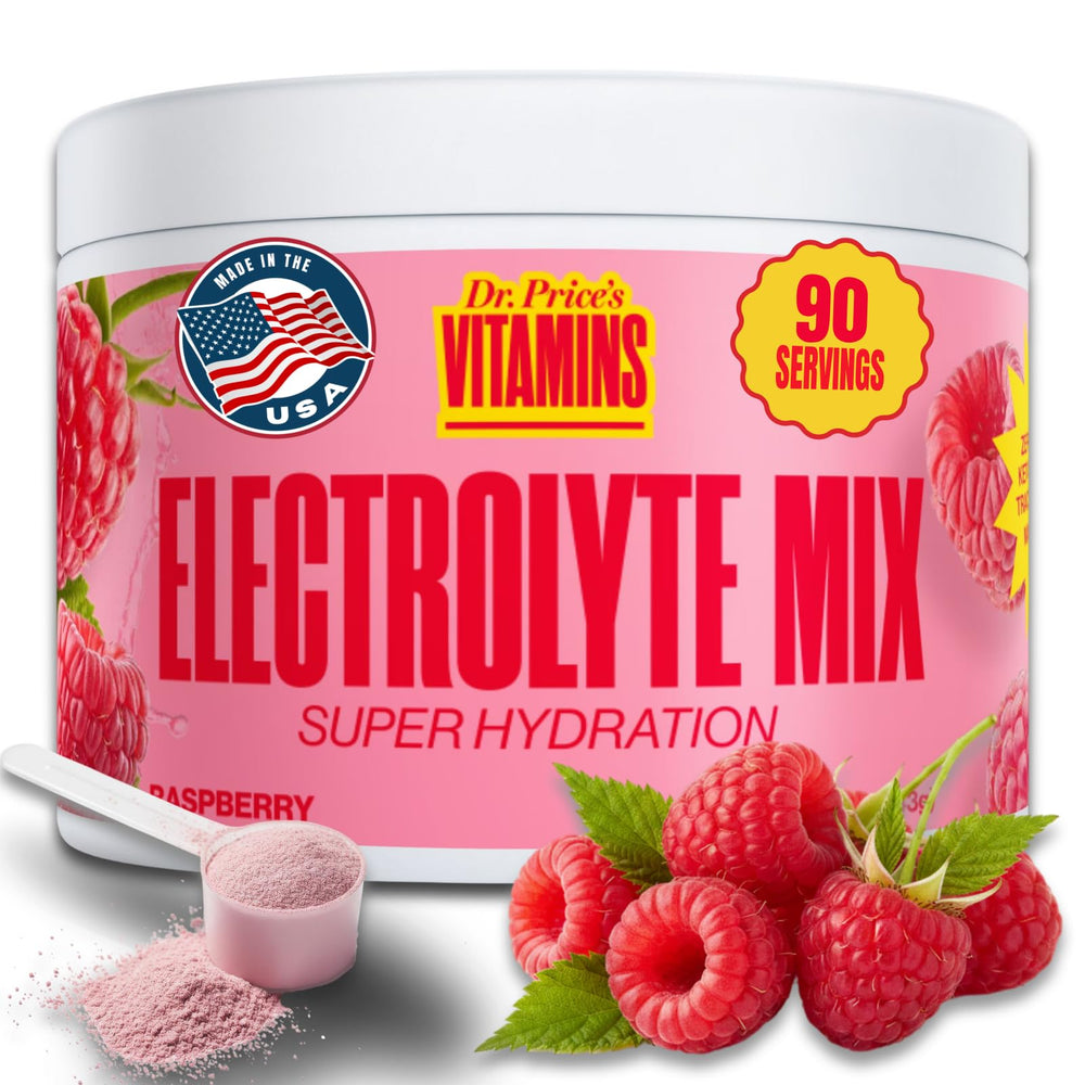 Dr. Price's Electrolytes Raspberry tub ready for daily hydration.